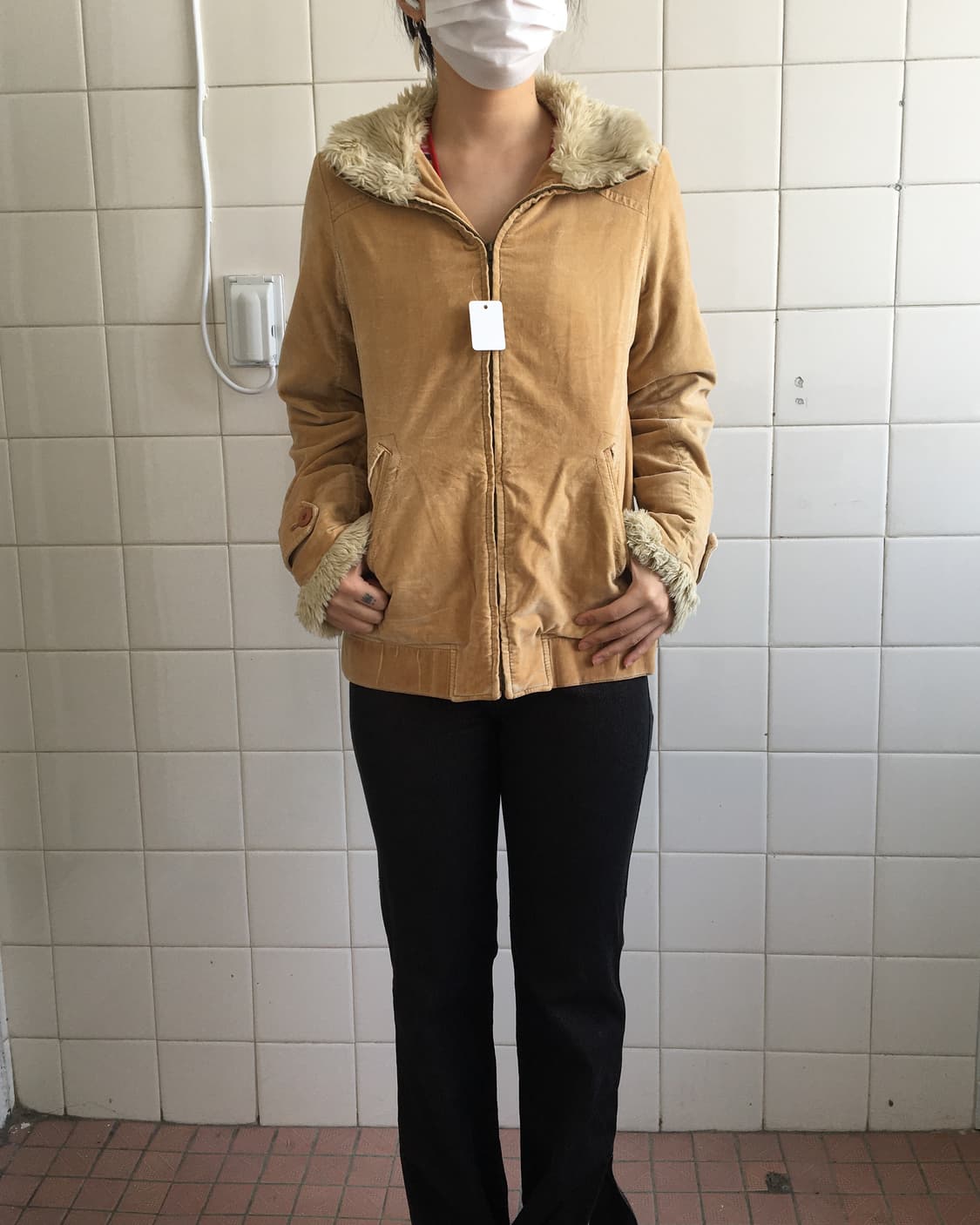 Fake fur collar high neck jacket 상품이미지6