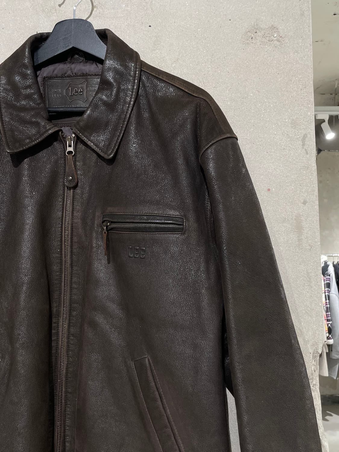 lee 다크 브라운 고트 스킨 레더 누빔 자켓 상품이미지3