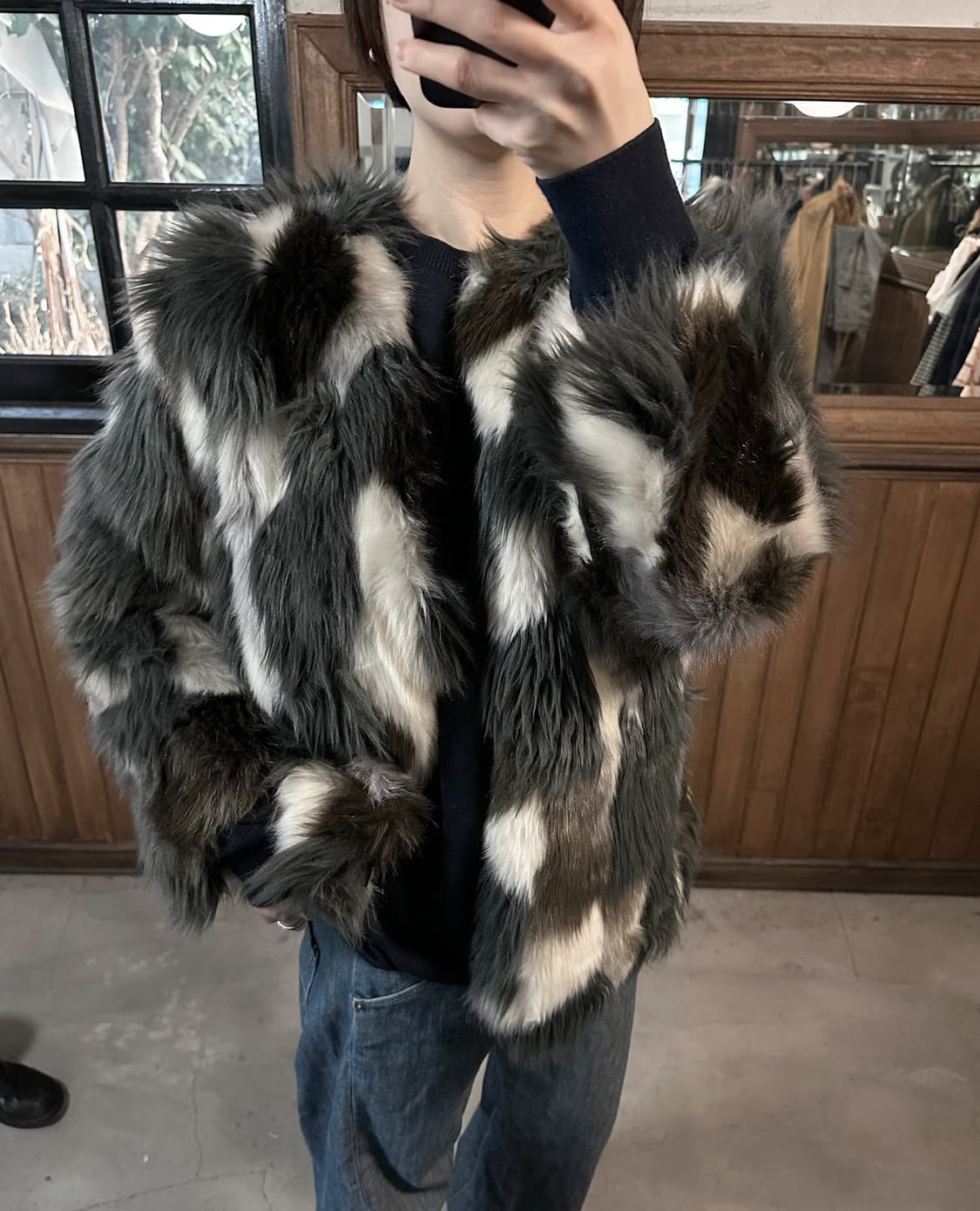 SENSE OF PLACE faux fur mixed jacket 상품이미지1