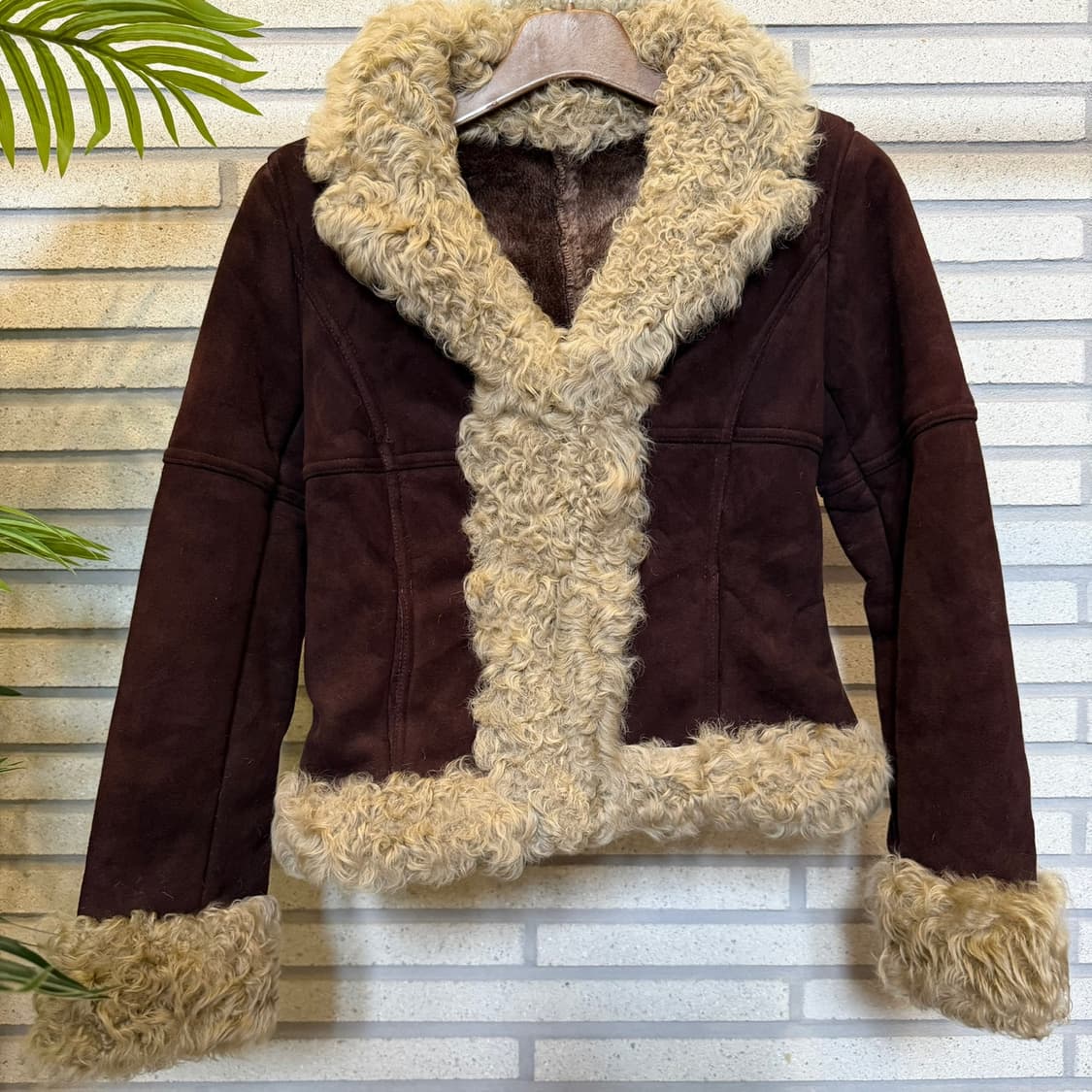 JPN VINTAGE 스웨이드 시어링 숏자켓 패널절개 빅카라 디테일 모카 상품이미지5