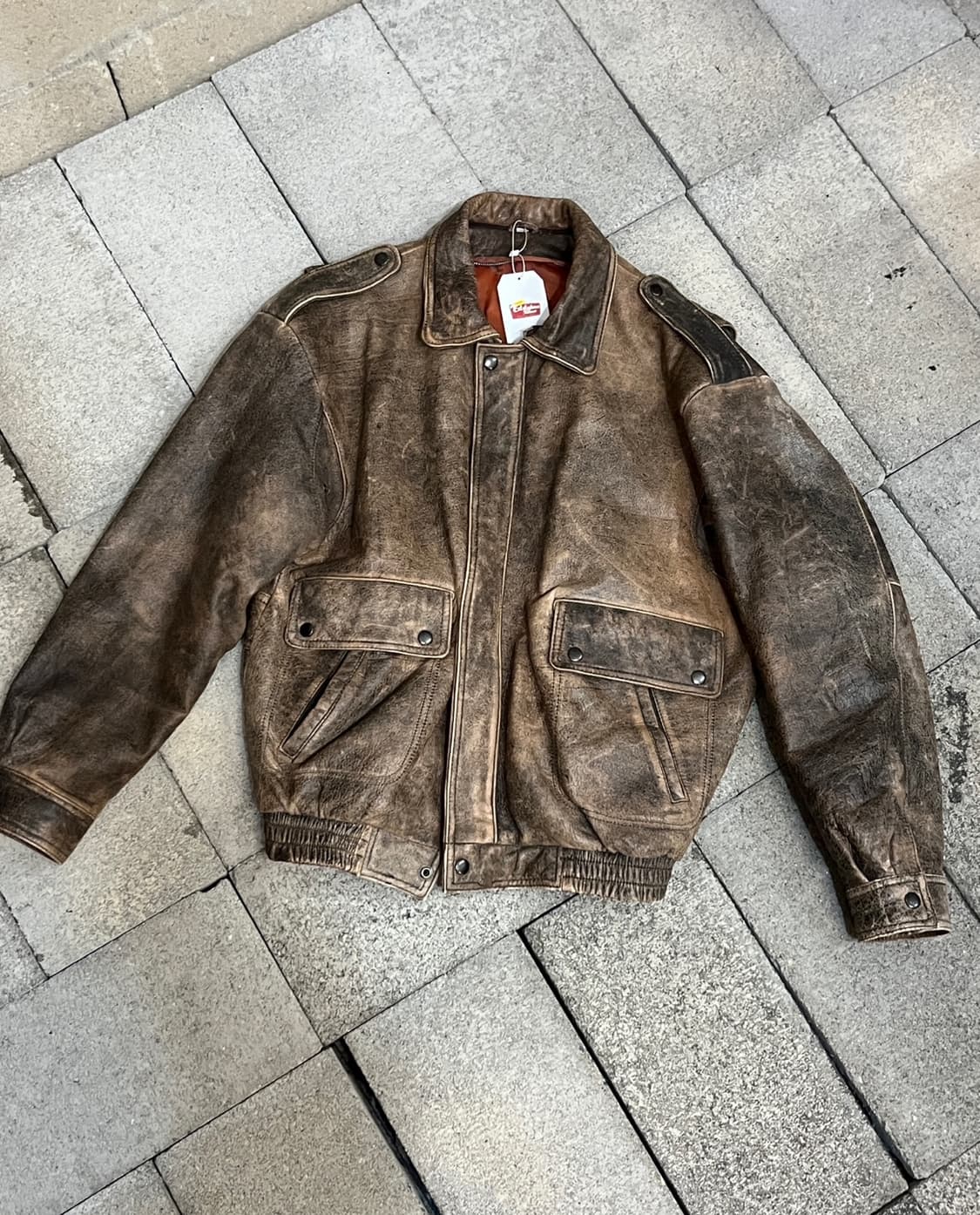 빈티지 견장 레더 자켓 상품이미지1