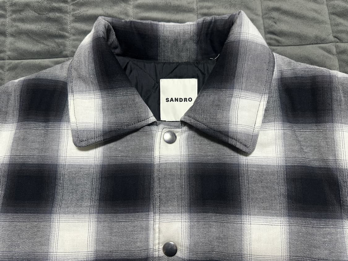 [L] 산드로 체크 퀼팅 누빔 셔츠 자켓 블랙 - 새상품 상품이미지7