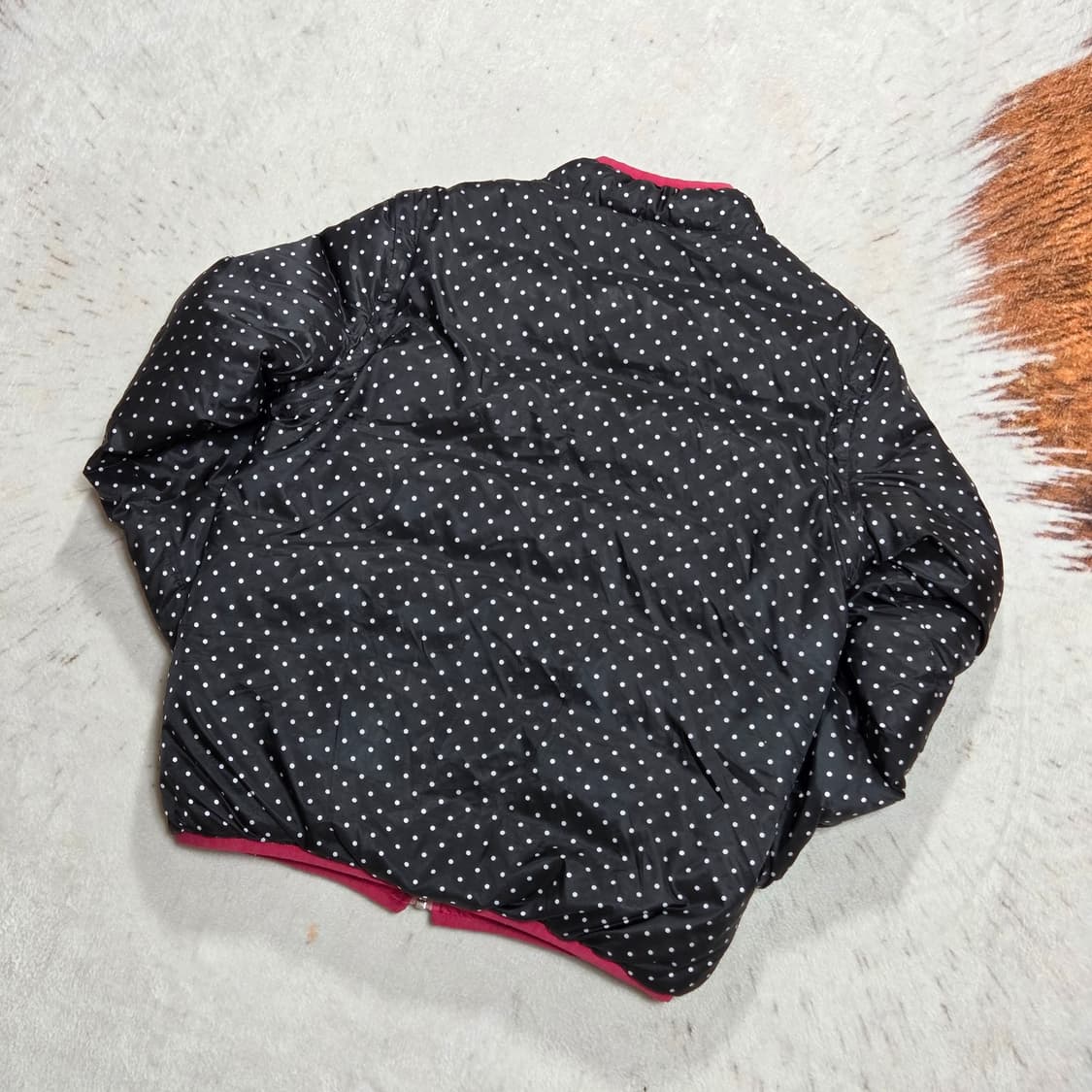 빈티지 블랙 핑크 도트 리버시블 경량패딩  상품이미지3