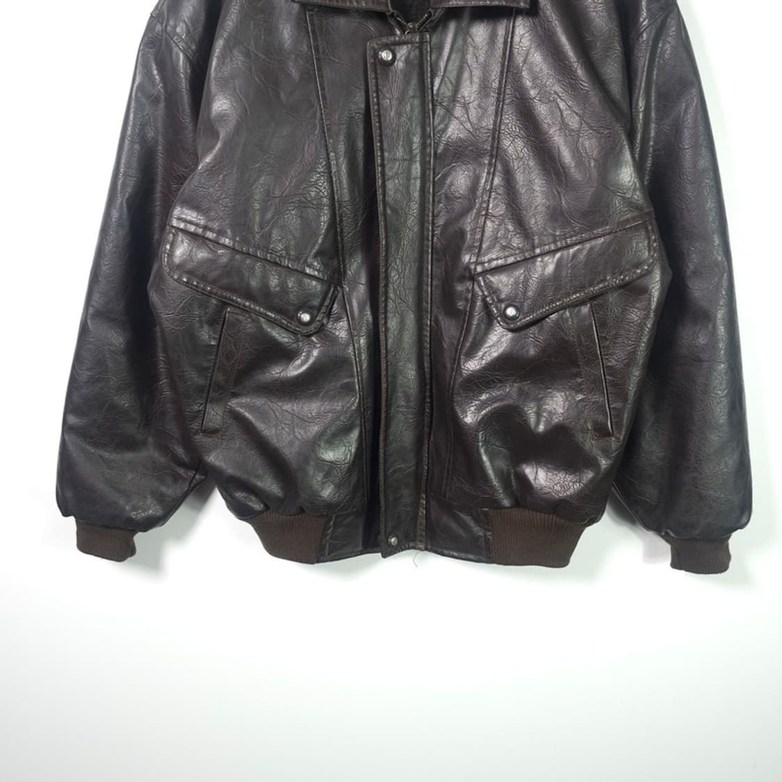 브라운 빈티지 레자 보머 자켓 상품이미지4