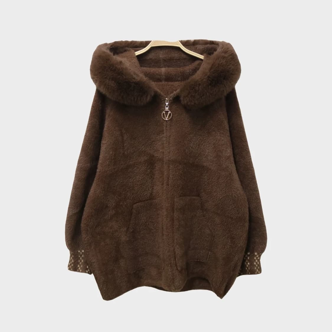 부들이 퍼 니트 후드 집업 61462 상품이미지2