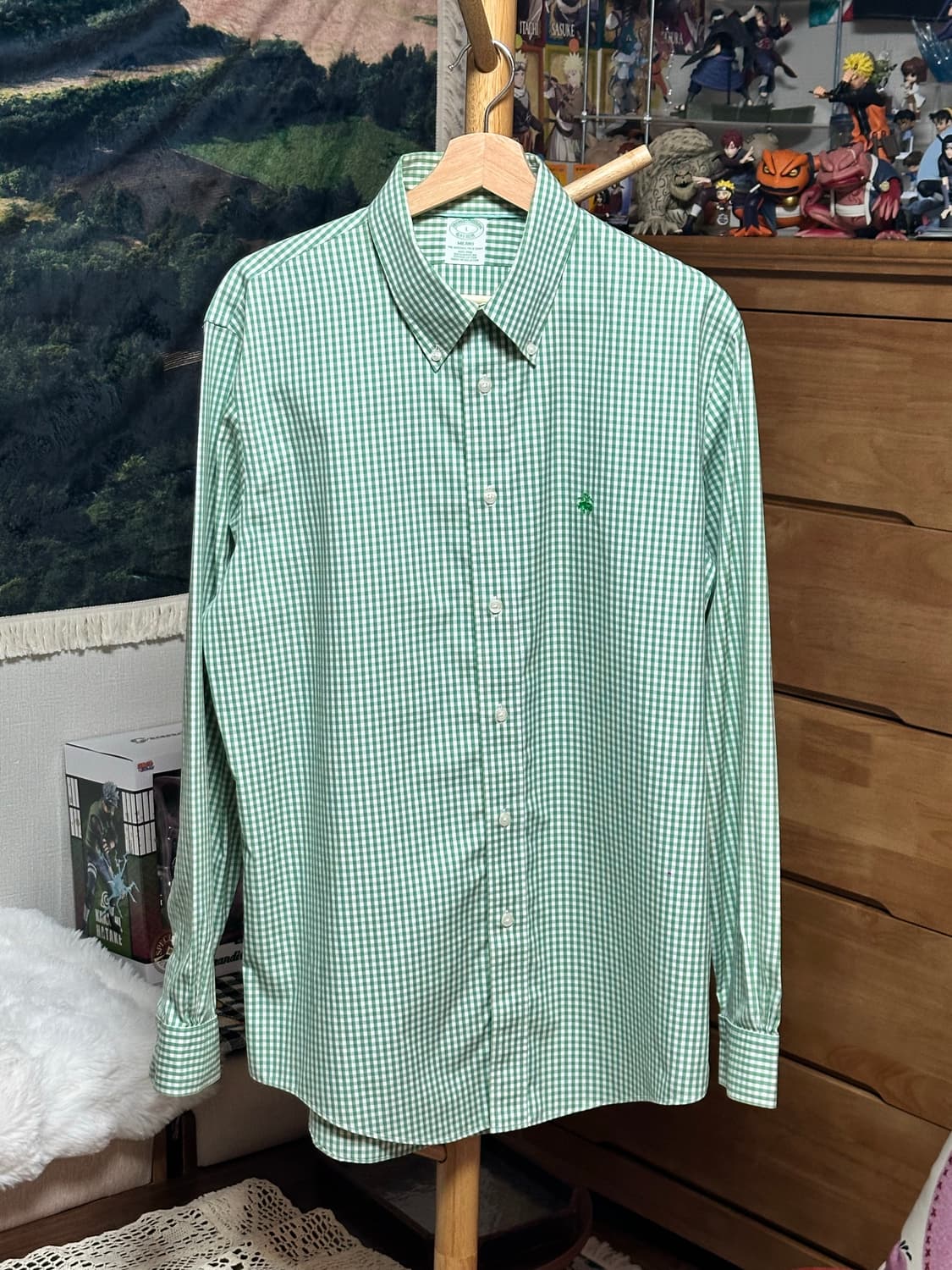 브룩스브라더스 버튼다운 깅엄체크셔츠/L/그린 상품이미지1