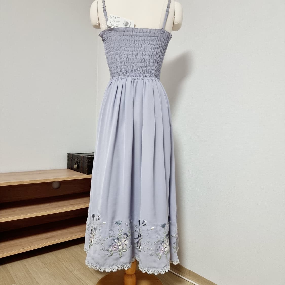 엑시즈팜 어깨끈 탈착 스모킹 롱원피스 (원사이즈) 택있는 새상품 상품이미지7