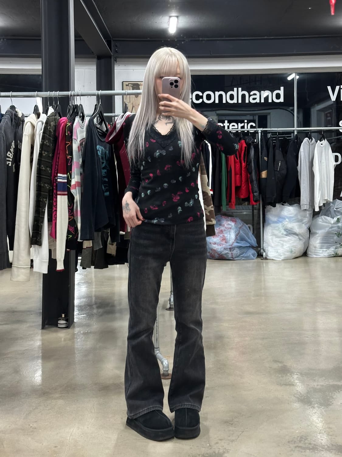 히스테릭 글래머 스컬 프린트 레이스 슬리브 상품이미지2