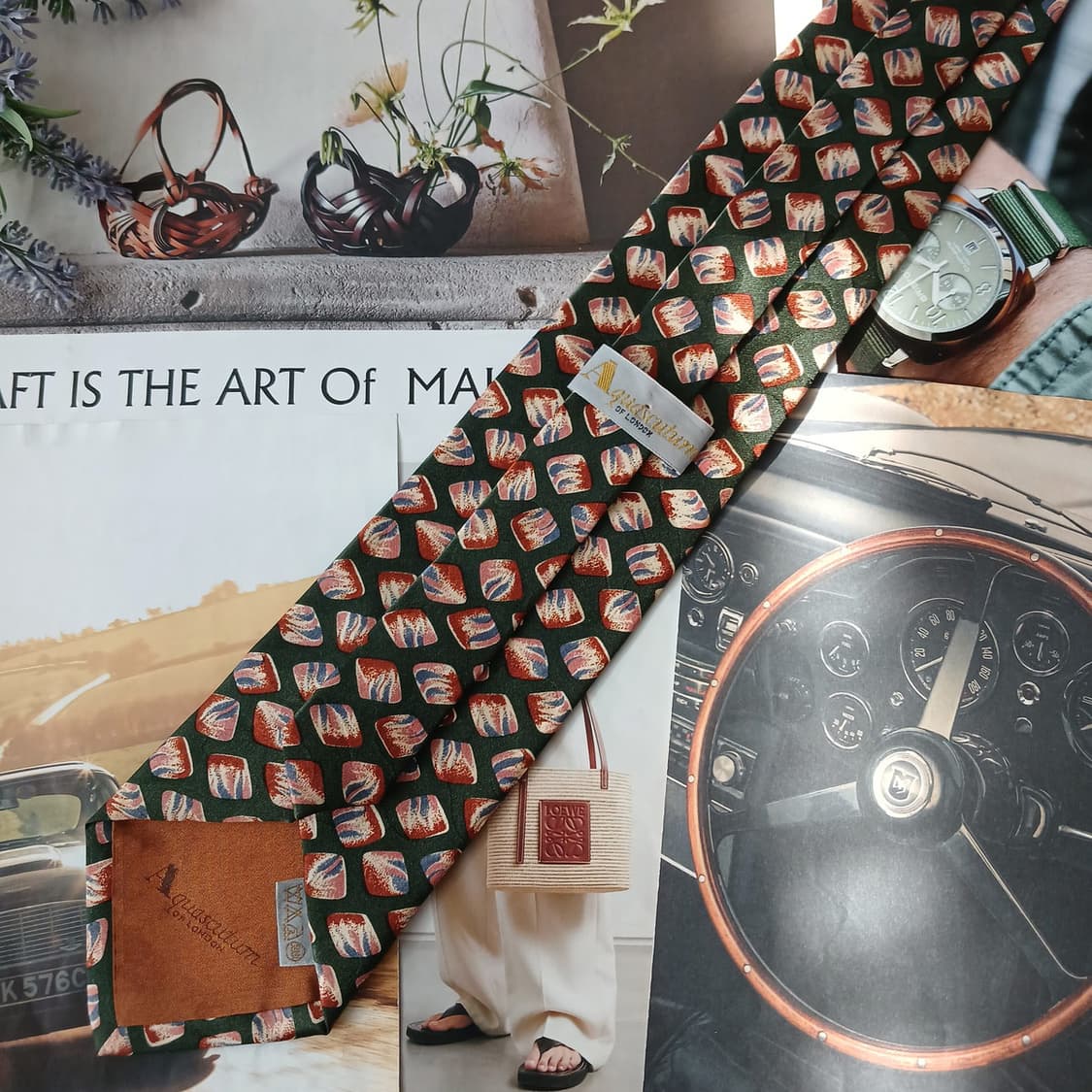 아쿠아스큐텀 실크 그린 패턴 넥타이 9.6cm B등급 A19321
 상품이미지5