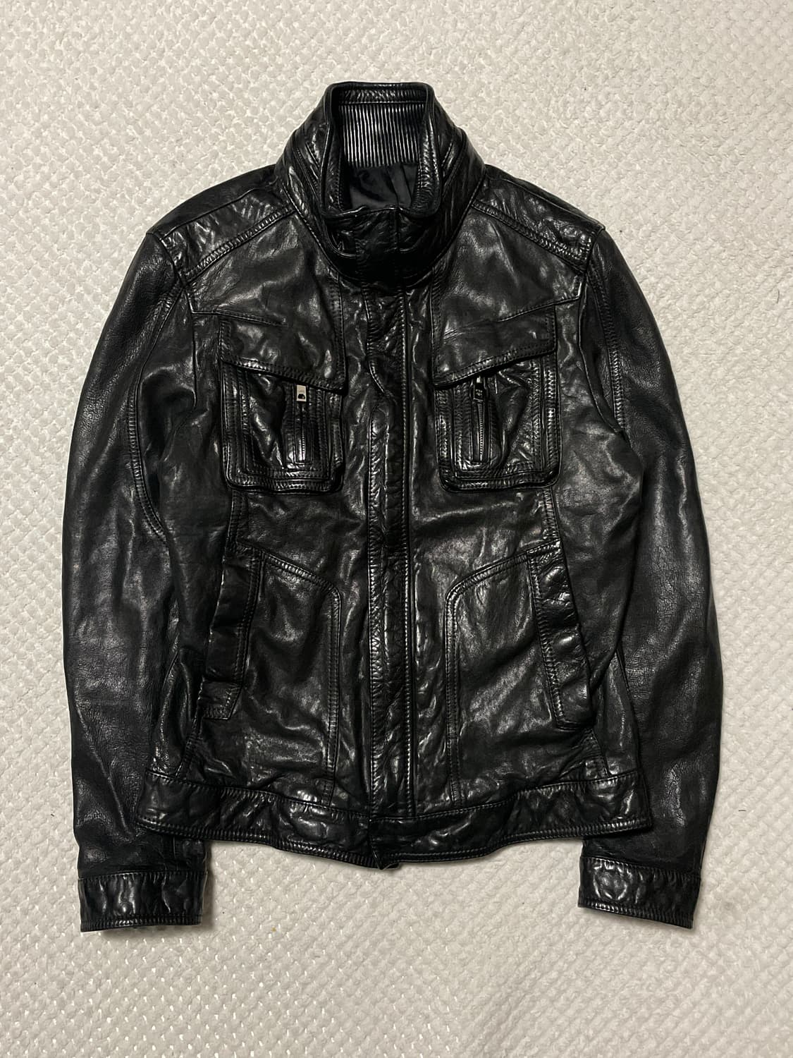 SIEG 웨스턴 무드 램스킨 양가죽 절개 레더 자켓 상품이미지1