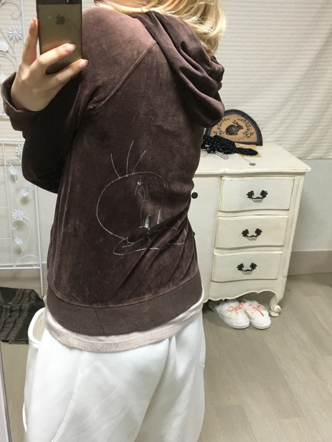 jpn vintage 트위티 벨루아 후드 집업 상품이미지1