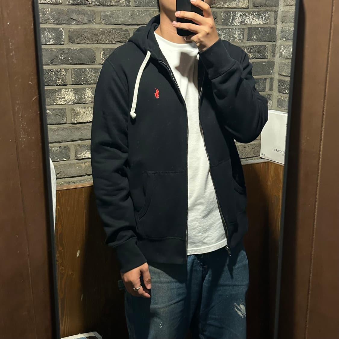 L) 폴로 랄프로렌 블랙 플리스 후드집업 신형 큐알탭 상품이미지10