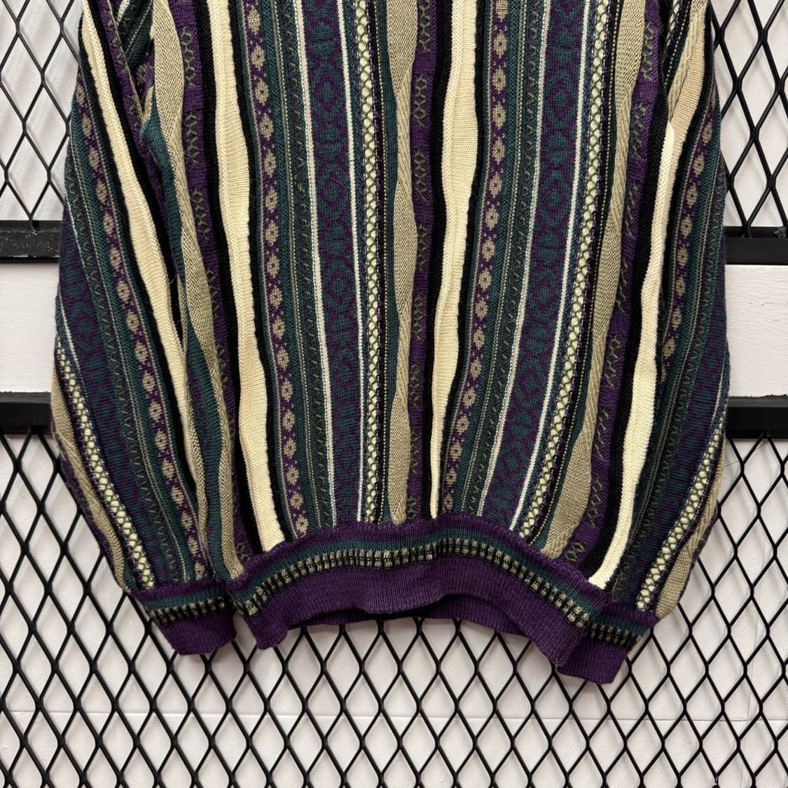 JPN VTG 웨이브 패턴 울 니트 스웨터 케이블 디테일 퍼플 상품이미지4