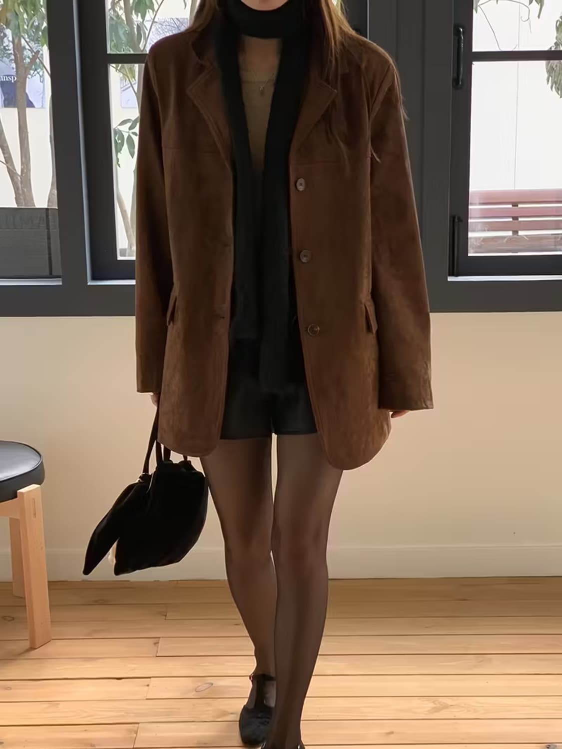 [m 새상품] 여성 브라운 스웨이드 블레이저 자켓 상품이미지2
