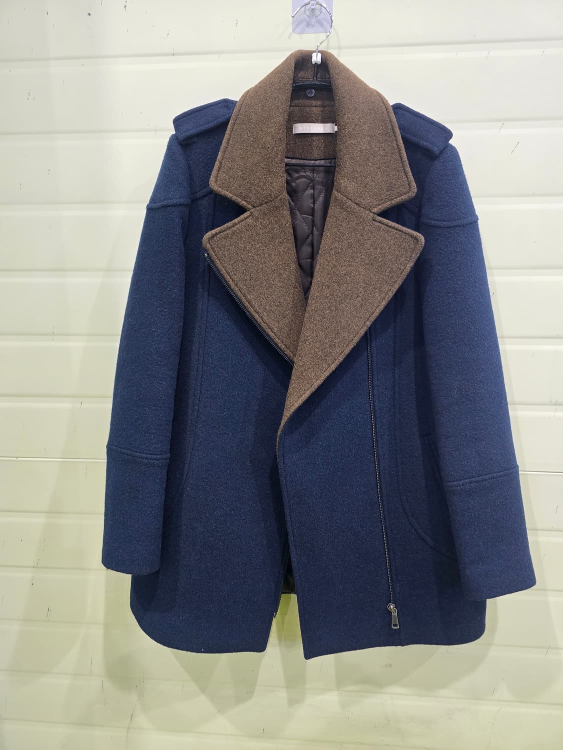스테파넬 네이비 브라운 배색 모직 코트 S 상품이미지1