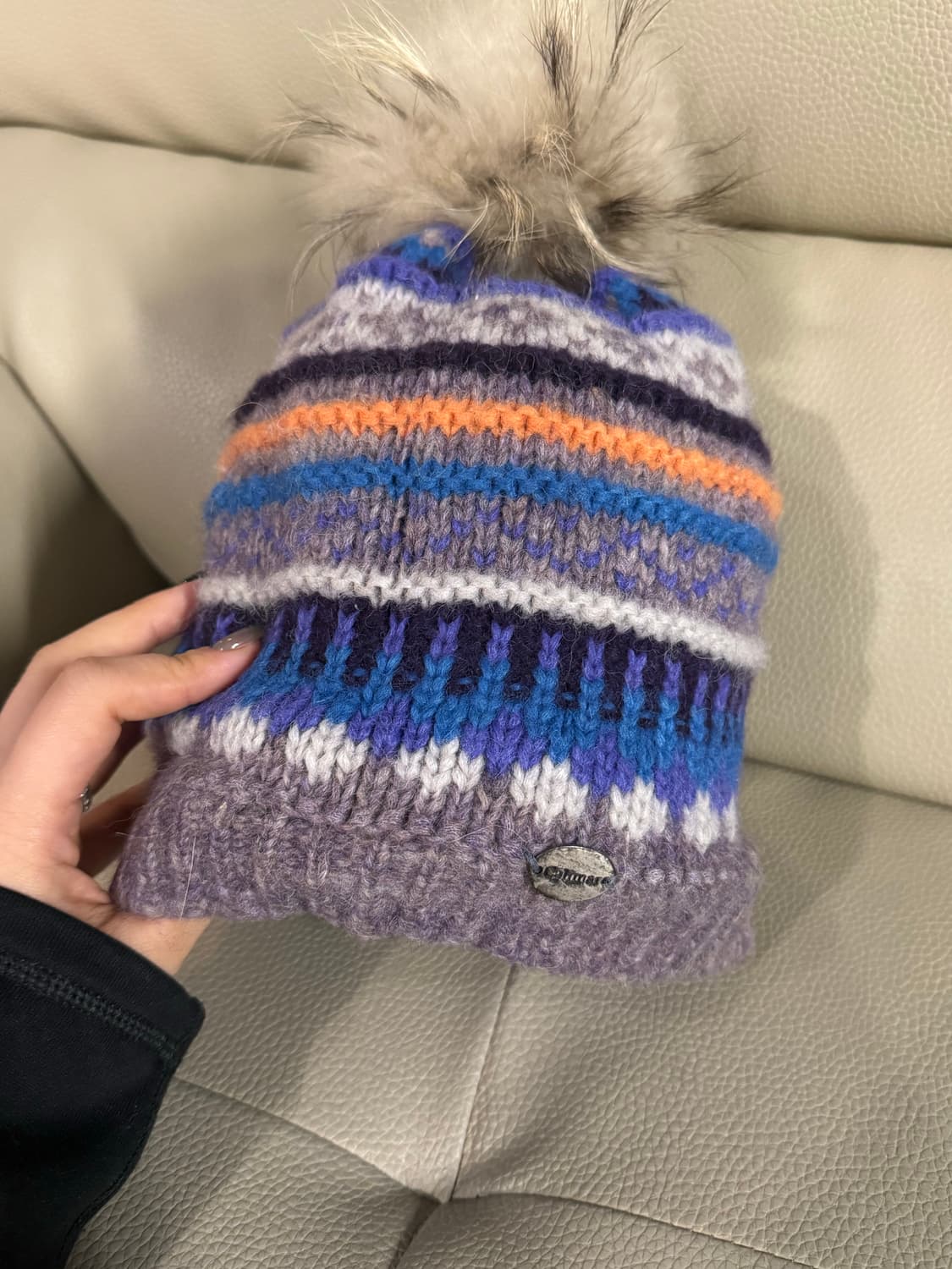 Italy Pattern detail pompom knit beanie 상품이미지2