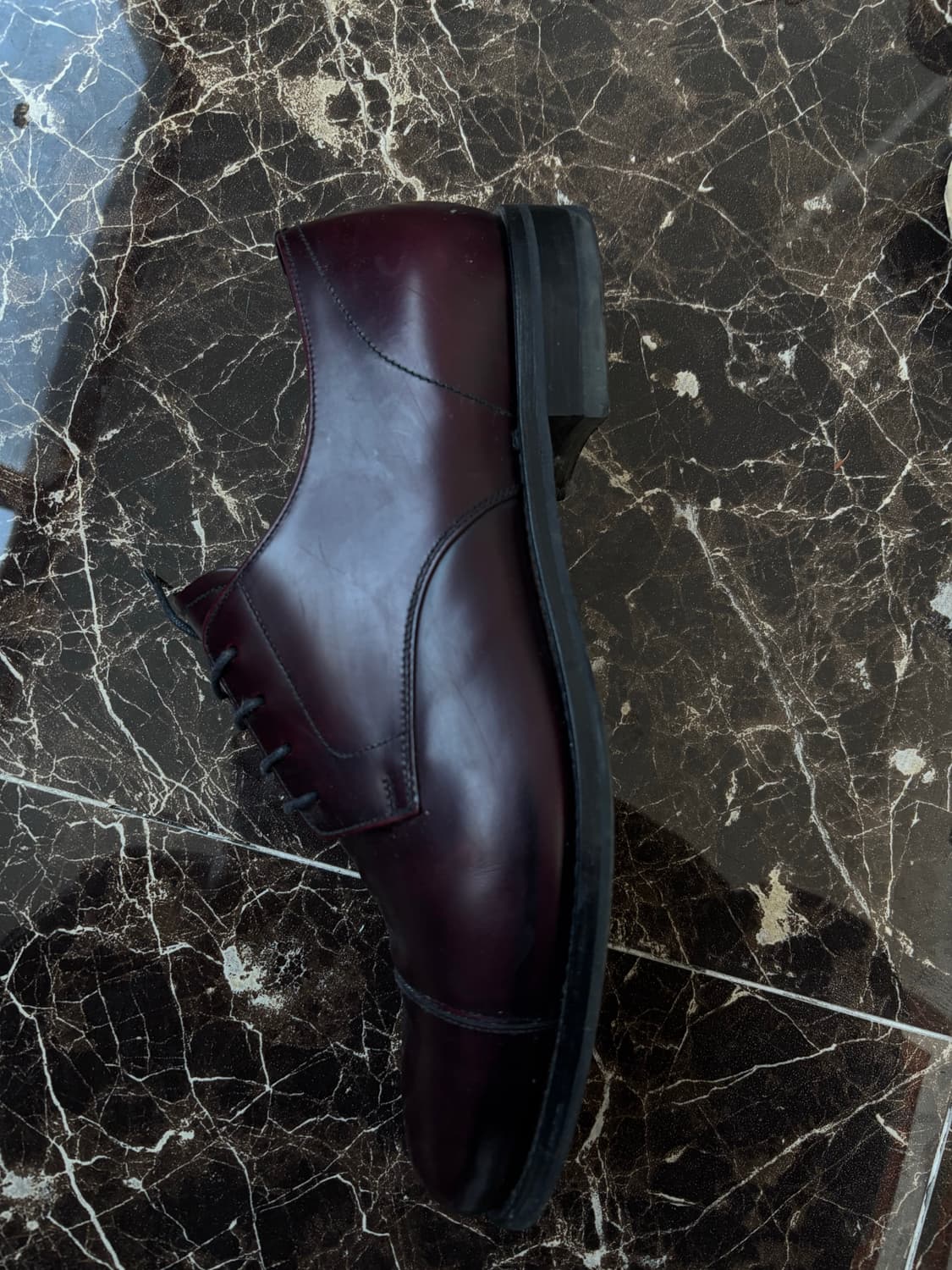 (UK9) 프라다 스트레이트 팁 캡토 옥스포드 더비 버건디 상품이미지2