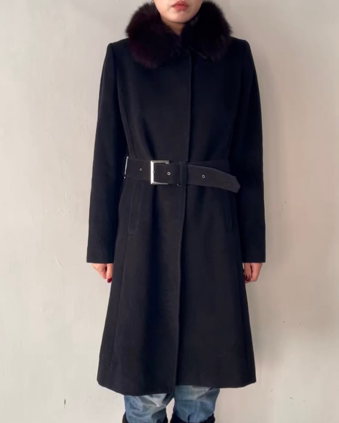 Comme Ca Ism 폭스 퍼 카라 벨튀드 코트 (퍼 탈착가능) 상품이미지2
