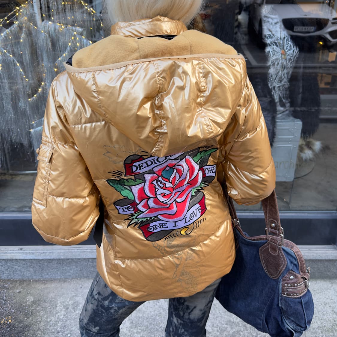 2000s 에드하디 골드 패치 패딩 코트 상품이미지8