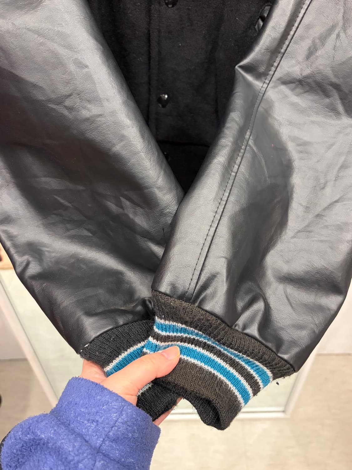 90s Meca 빈티지 멜톤 울 리얼레더 바시티 자켓 (USA) 상품이미지3