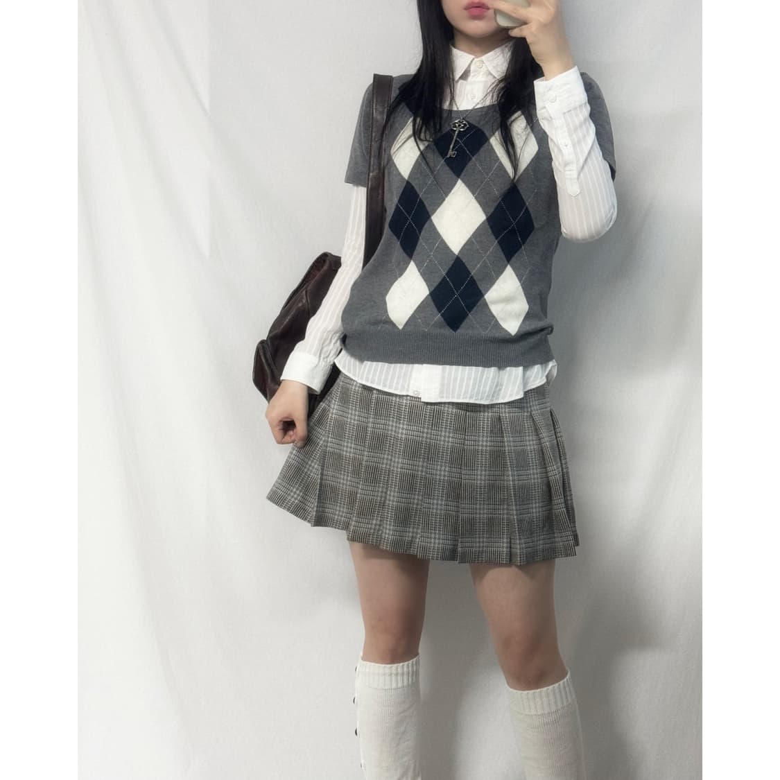 아가일 하프 슬리브 니트 상품이미지1