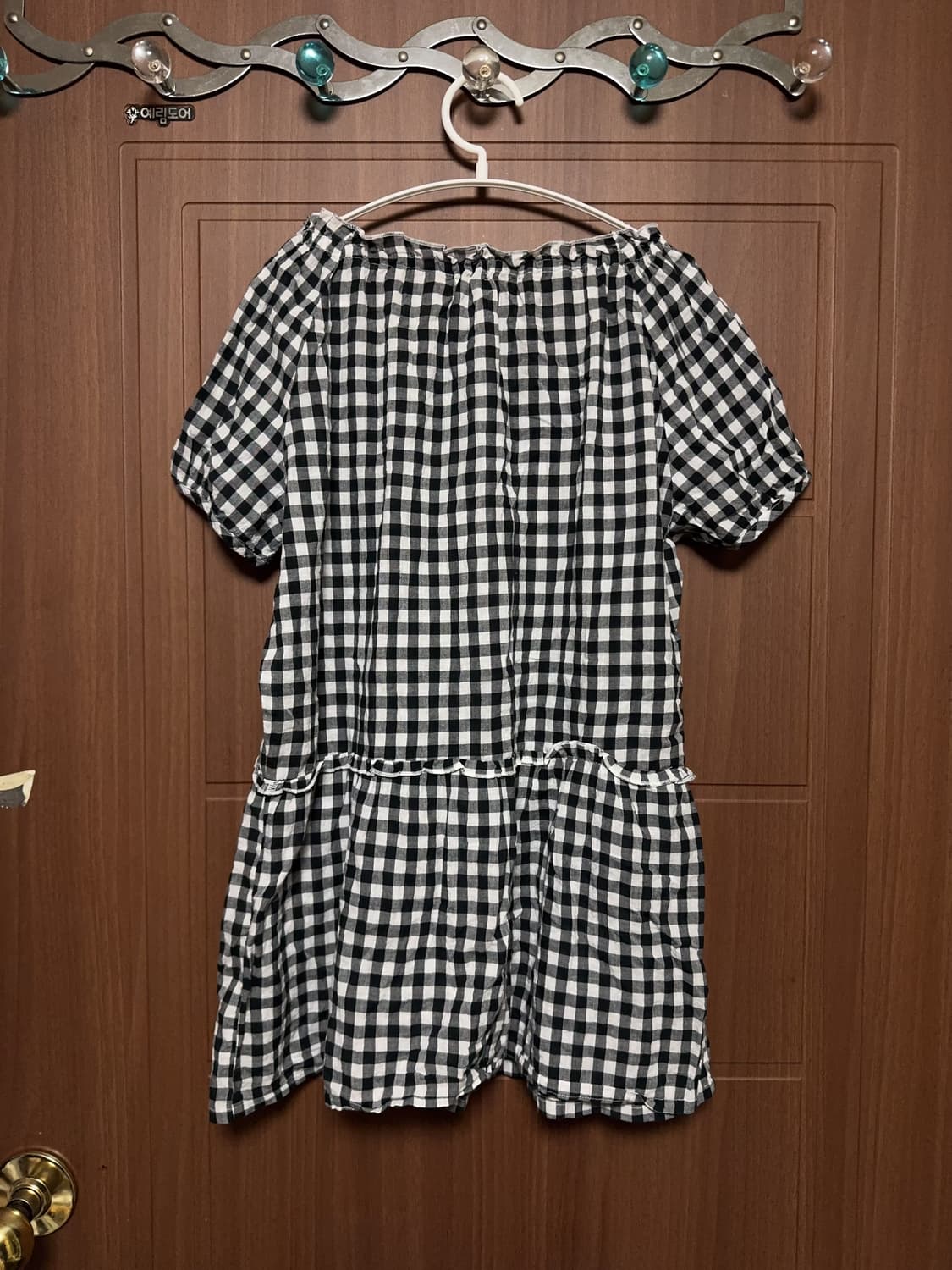 모리걸 하구미 일본 빈티지 깅엄체크 반팔 우드단추 포켓 원피스 상품이미지2