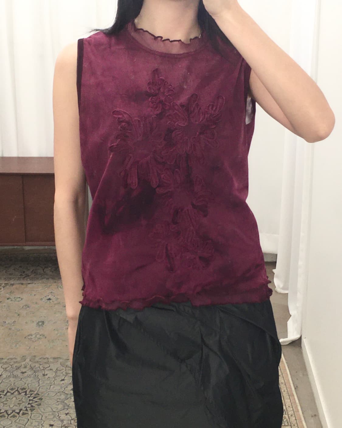 버건디 플라워 슬리브리스 상품이미지3