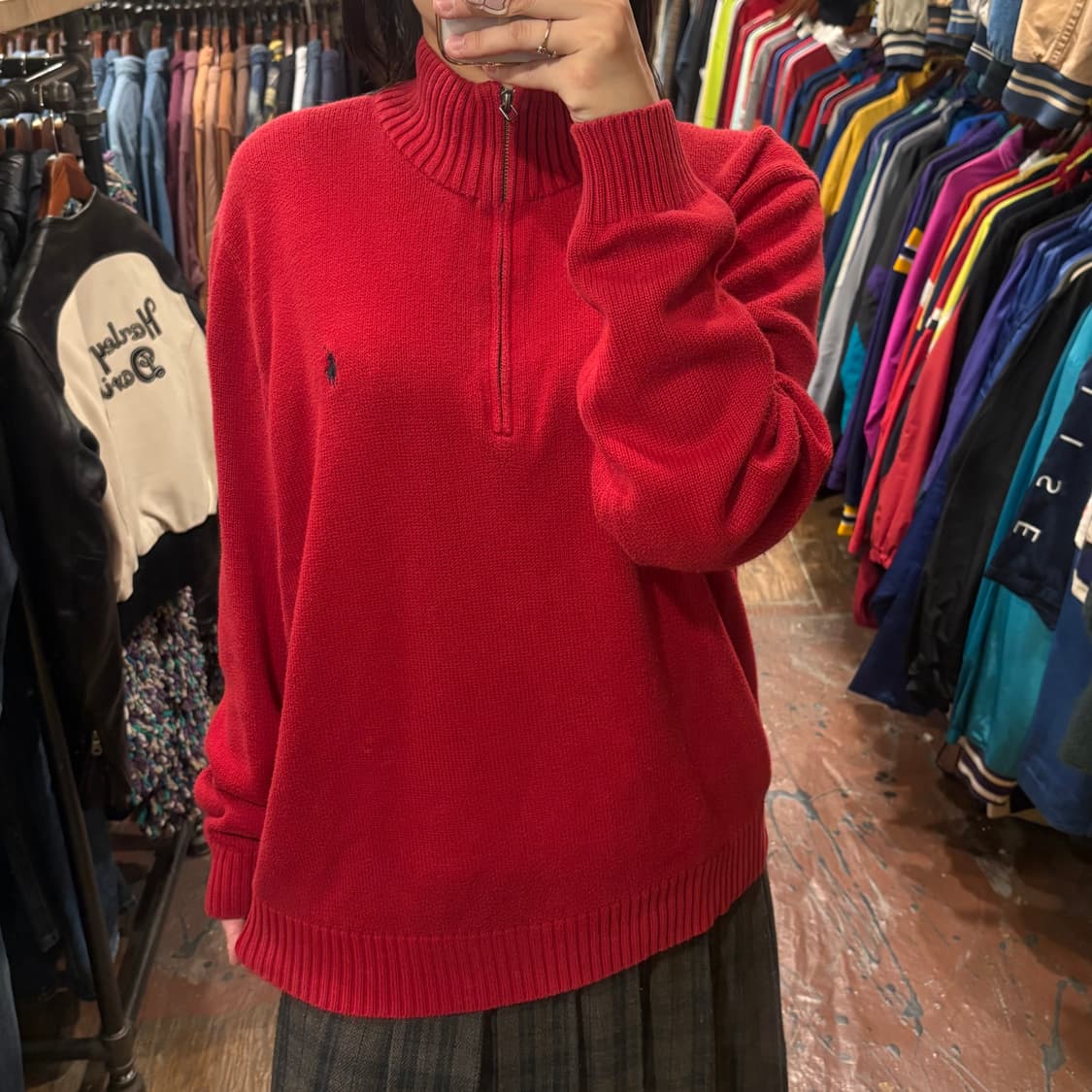 [HI] 폴로 니트 레드 반집업 상품이미지3