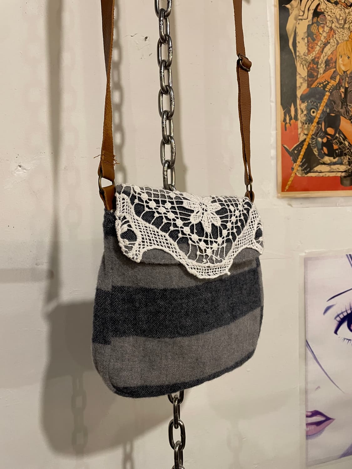 뜨개 플라워 레이스 스트라이프 니트 미니백 모리 상품이미지2