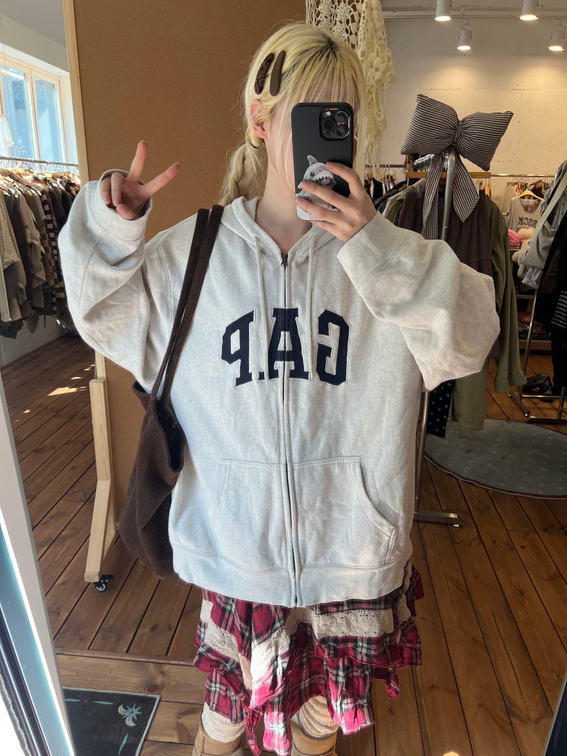 GAP 그레이쉬 화이트 로고 후드집업 상품이미지5