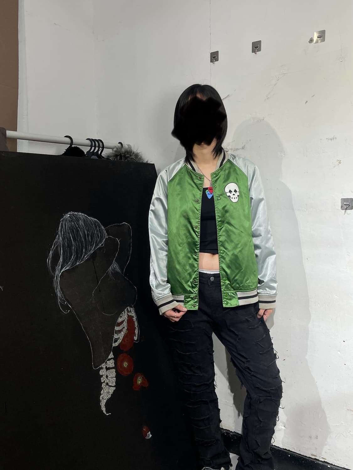 Jpn 일본 빈티지  해골 프린팅 바시티 자켓 오버핏 스카쟌 M 상품이미지3