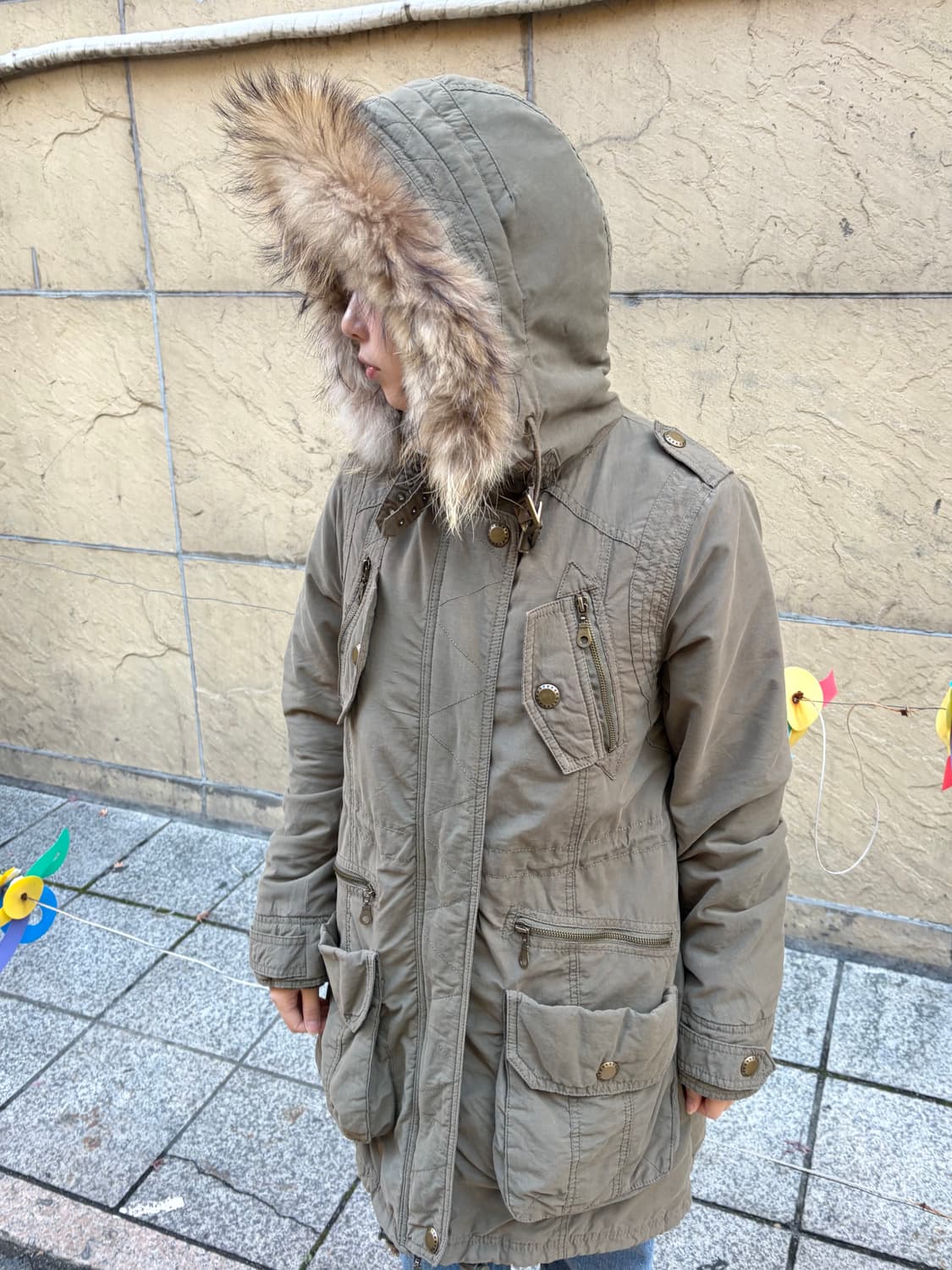 일본 빈티지 카고 포켓 넥버클 퍼야상 자켓 상품이미지1