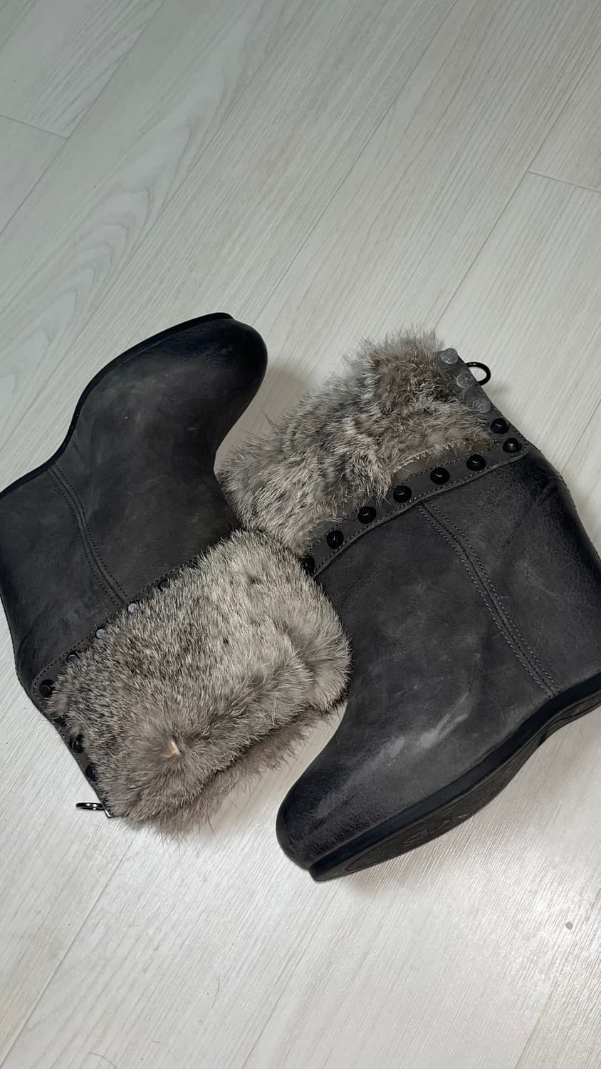 ash 아쉬 퍼 트리밍 가보시 웨지부츠 38 1/2 챠콜 상품이미지1