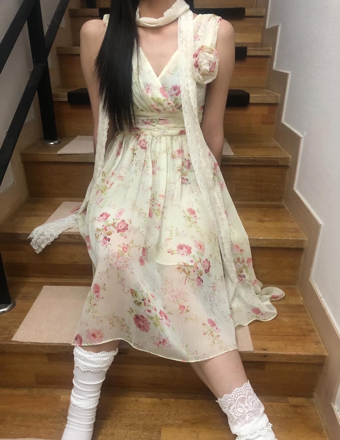 빈티지 화이트 플라워 롱 원피스 상품이미지7