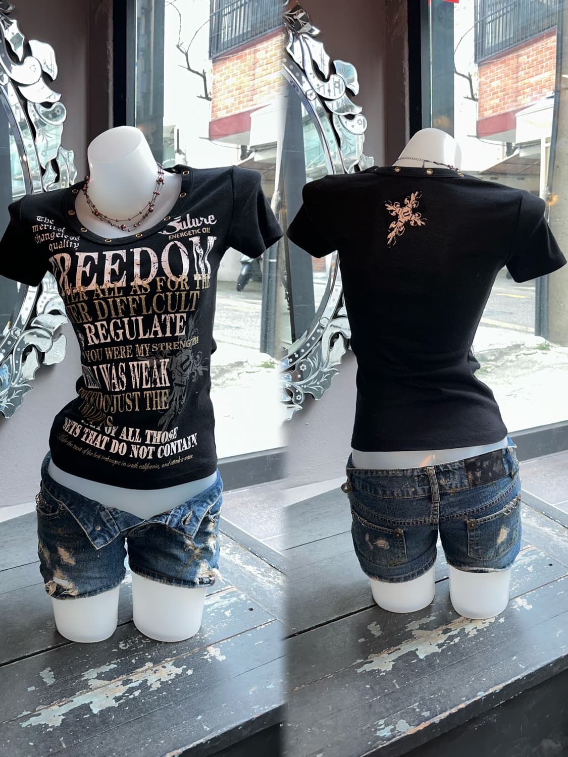 CORNFLAKE 아일렛 프린팅 반팔티 펑크y2k갸루 상품이미지2