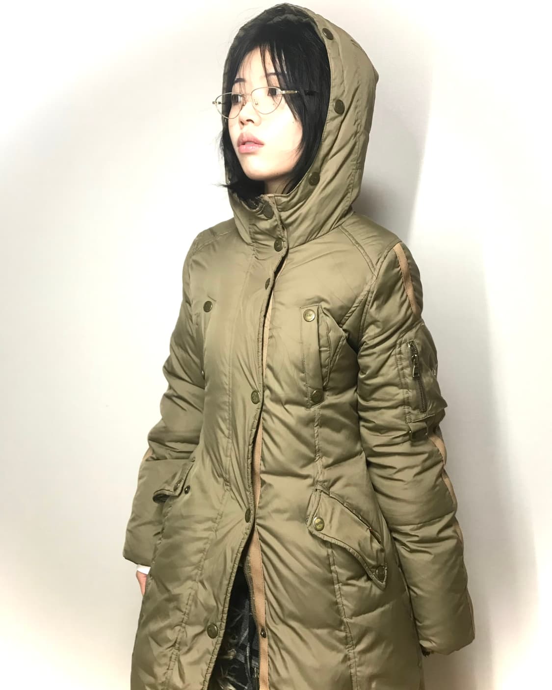 Khaki-beige military padded coat 상품이미지9