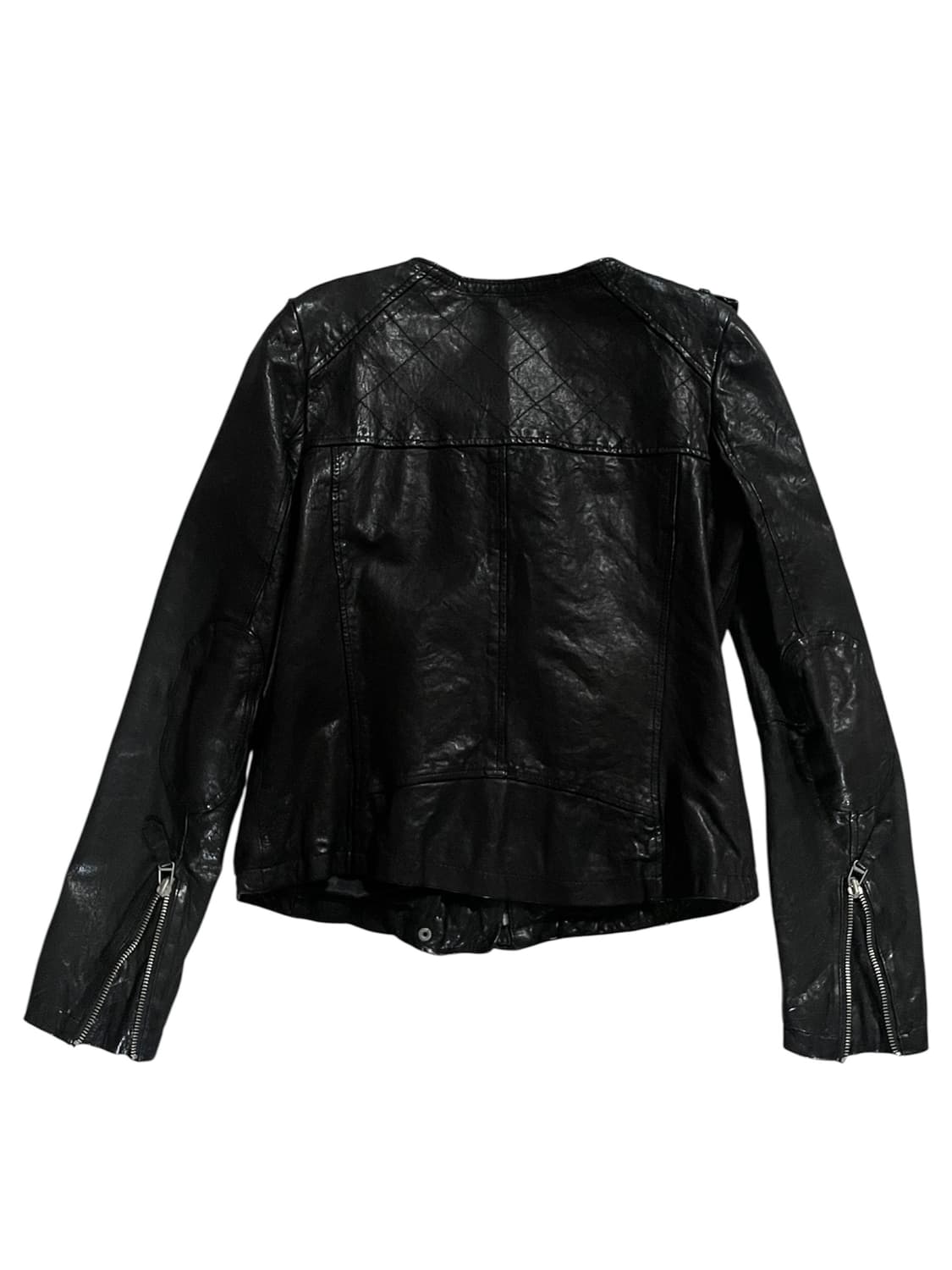 00s ITALY 램스킨 퀼팅 지퍼디테일 노카라 레더자켓 양가죽디올st 상품이미지8