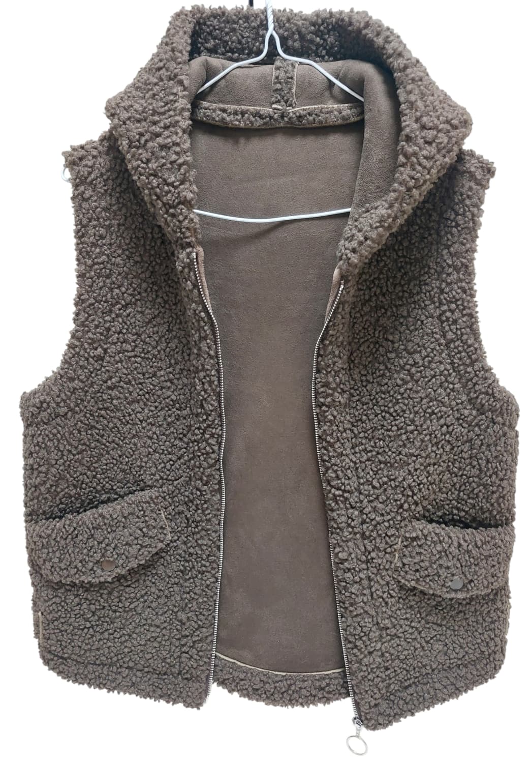 브라운 뽀글이 후드 조끼 상품이미지1