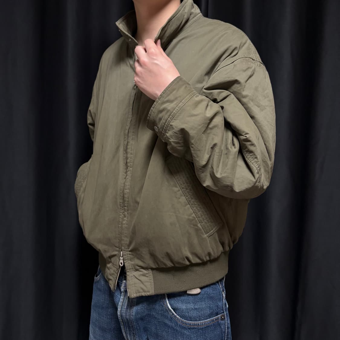 에잇세컨즈 피치 스탠 카라 패딩 숏 점퍼 카키 XL 사이즈 상품이미지5