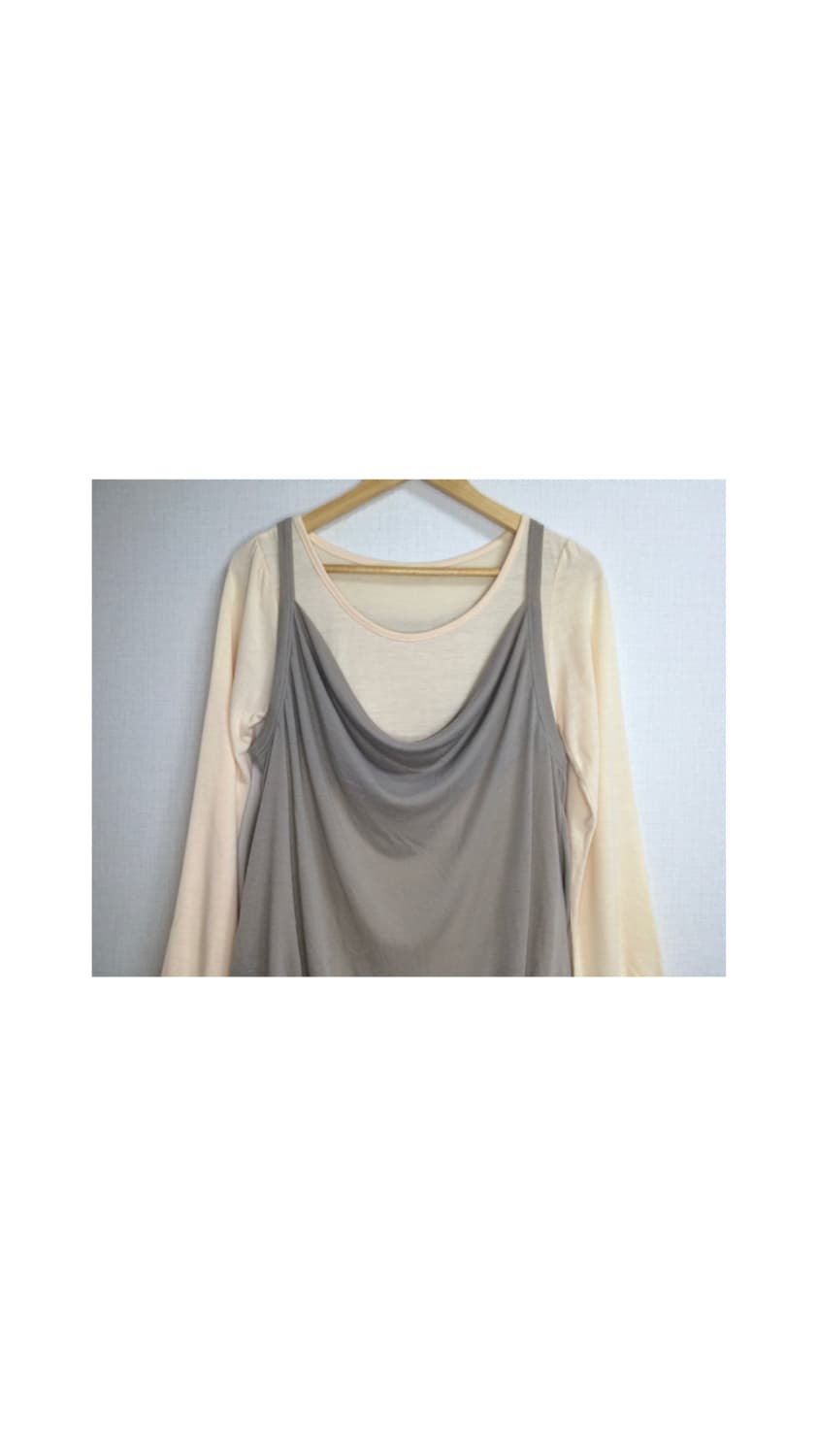 빈티지 핑크 베이지 레이어드 플리츠 도트 원피스 튜닉 상품이미지3