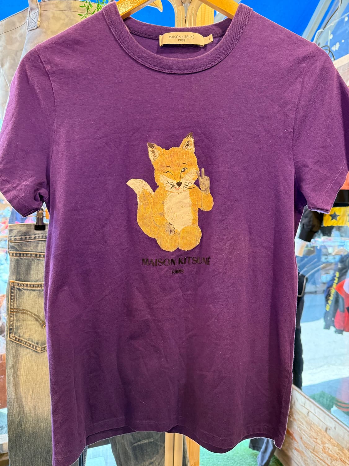 메종키츠네 올 라이트 폭스 프린팅 퍼플 반팔 티셔츠 상품이미지1