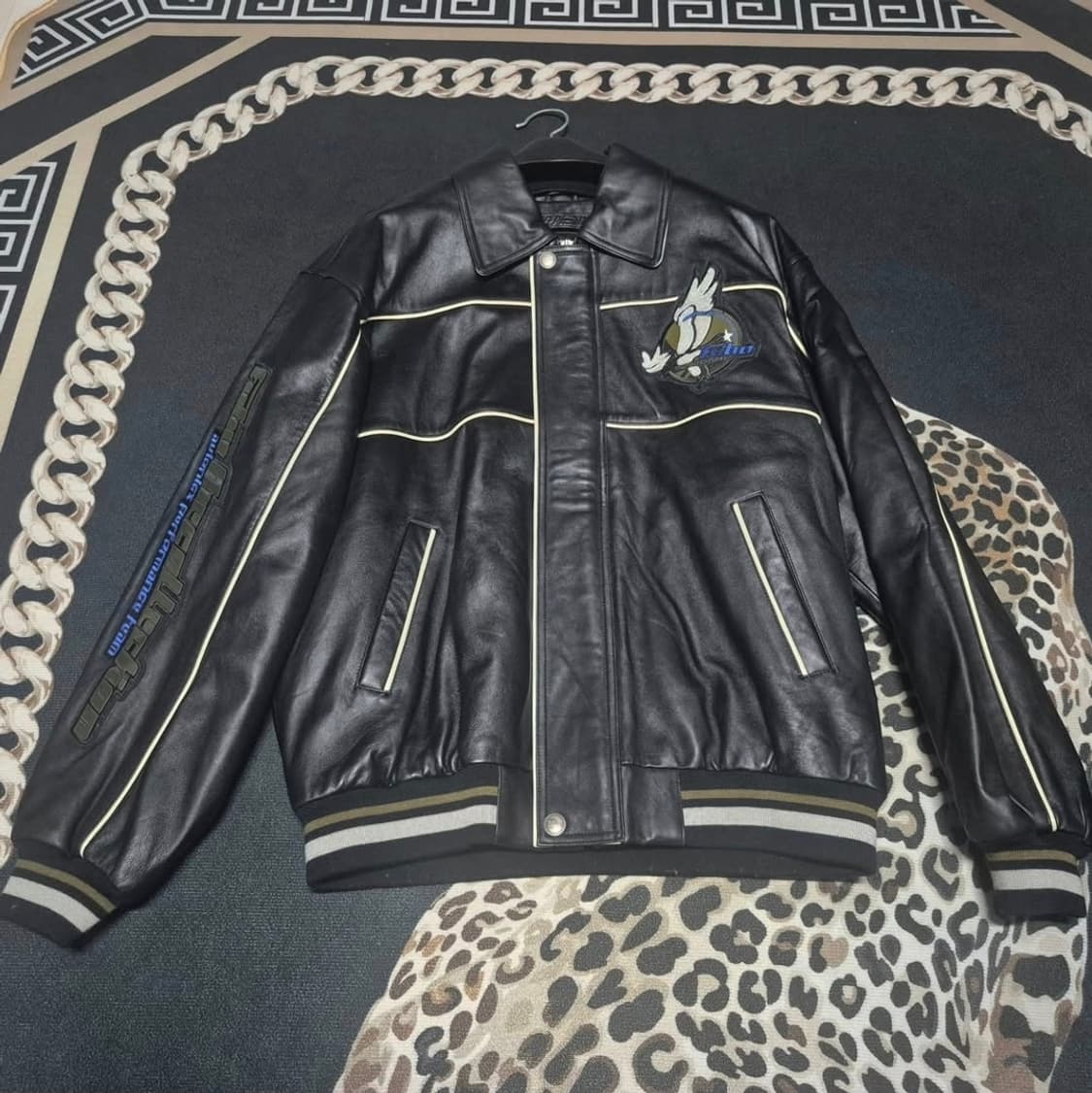 90's 후부 FUBU 독수리 올드스쿨 패치 레더 가죽자켓 L 상품이미지3
