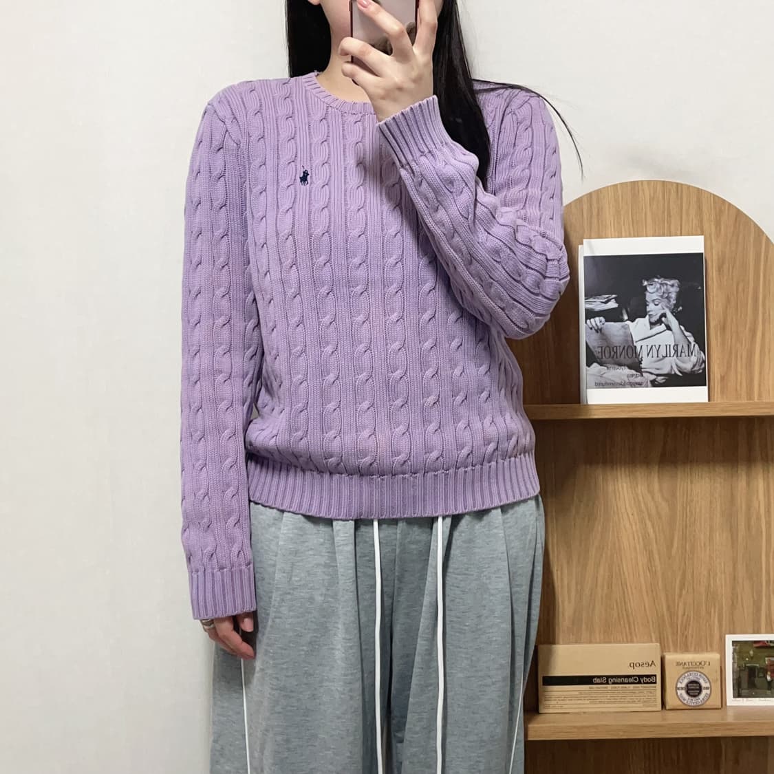 [정품] 폴로 보라 / 네이비포니 꽈배기 니트 [ L ] 상품이미지2