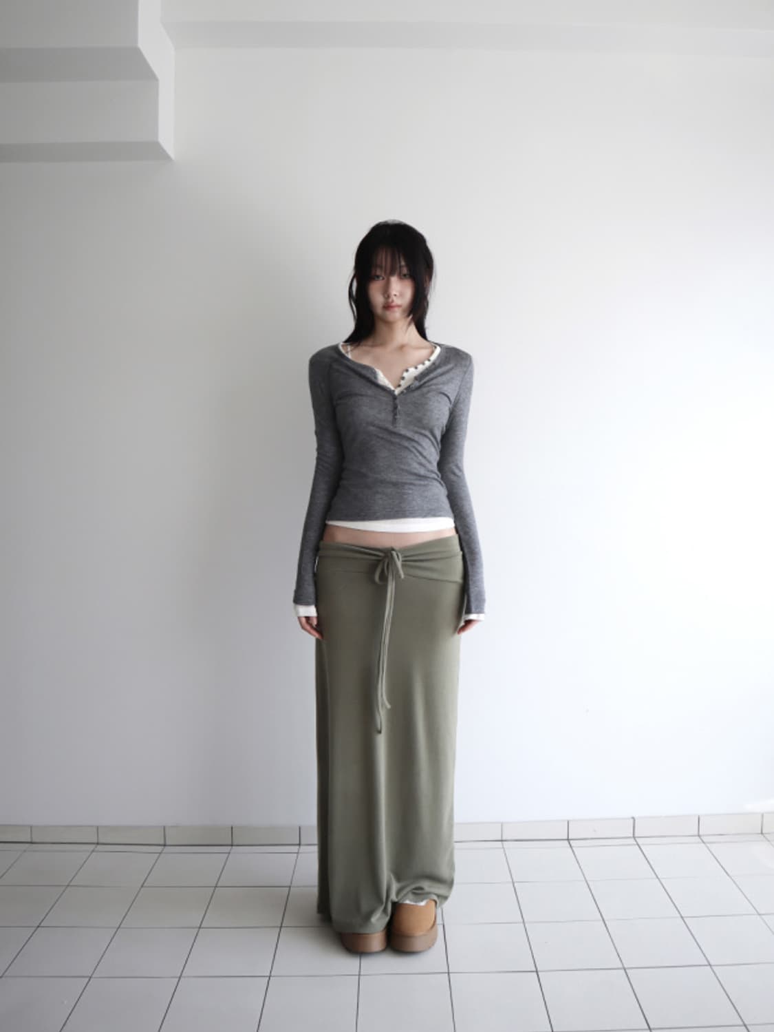 울30 텐셀 슬림핏 t shirt (아이보리/그레이) 상품이미지6