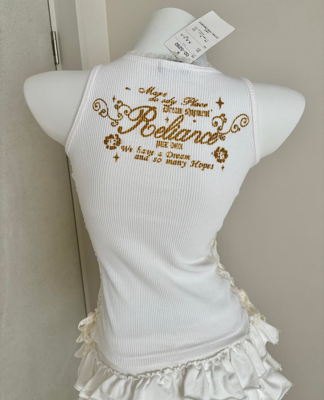 화이트 크라운 레이스업 리본 골지 슬리브리스 나시 갸루 큐빅 상품이미지6