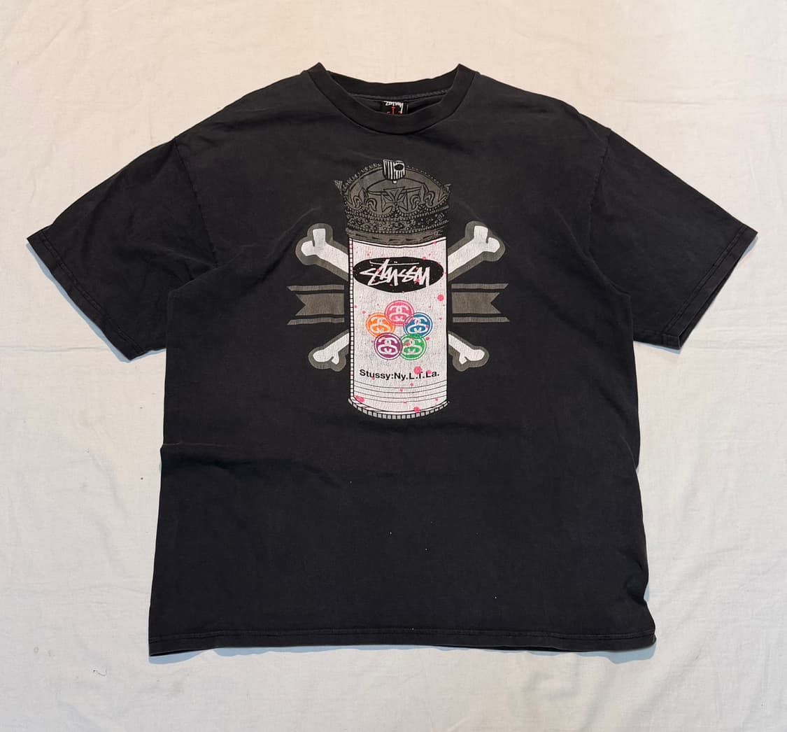 00s 스투시 크로스 본 스프레이캔 티셔츠 블랙 상품이미지1