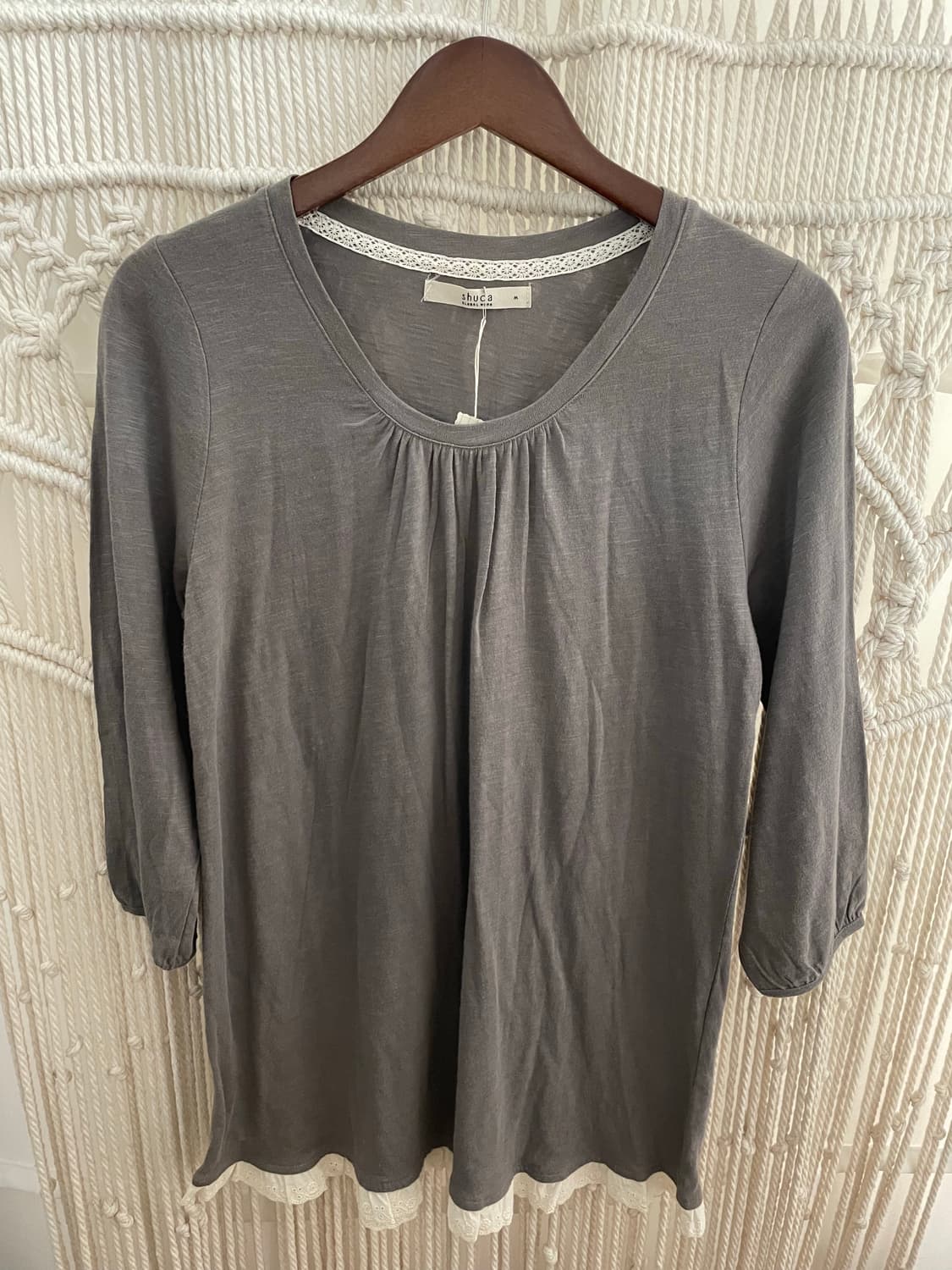 그레이 레이스 코튼 티셔츠 상품이미지1