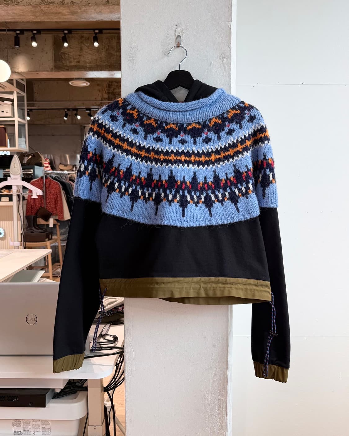 앤더슨벨 블랙 노르딕 니트 콤보 크롭 후드티 상품이미지2