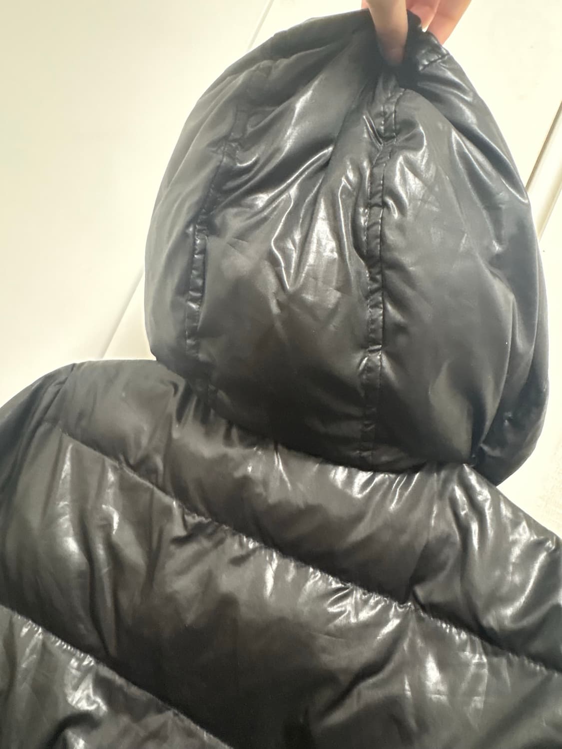 모자ㅇ)Peyton place 빈티지 검정 경량st 패딩 (블랙, 유광) 상품이미지2