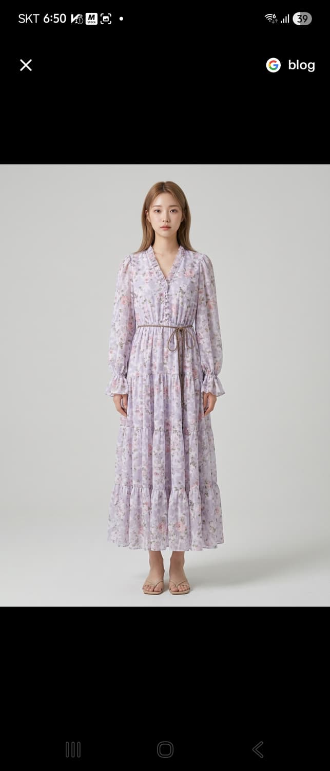 SJSJ 라벤더 플로럴 쉬폰 롱 원피스 상품이미지1